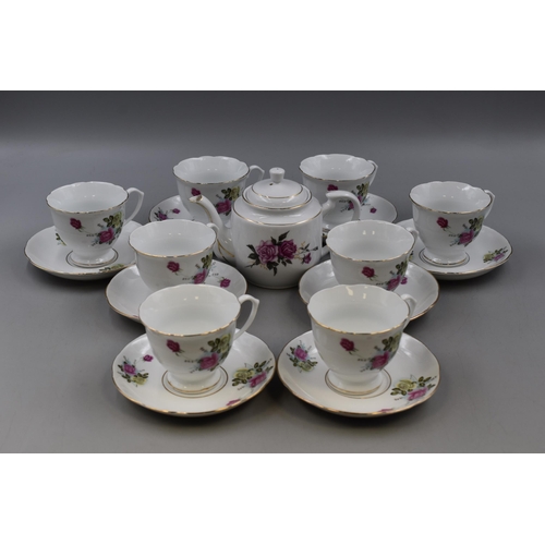 210 - Floral China 17 piece Tea Set including Teapot, Cups and saucers