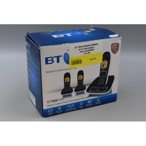 397 - Boxed BT7600 Trio Digital Cordless Phones with Answer Machine. Untested