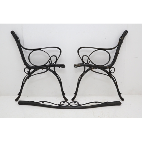 217 - Pair of Cast Metal Bench Ends with Matching Back Strap