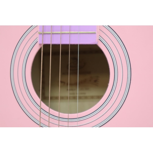 417 - Pink Ready Ace Three Quarter Size Six String Acoustic guitar with Guitar Bag (one string missing)