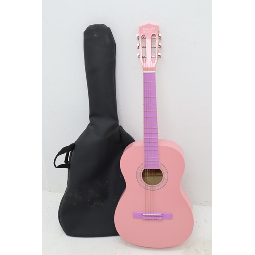 417 - Pink Ready Ace Three Quarter Size Six String Acoustic guitar with Guitar Bag (one string missing)