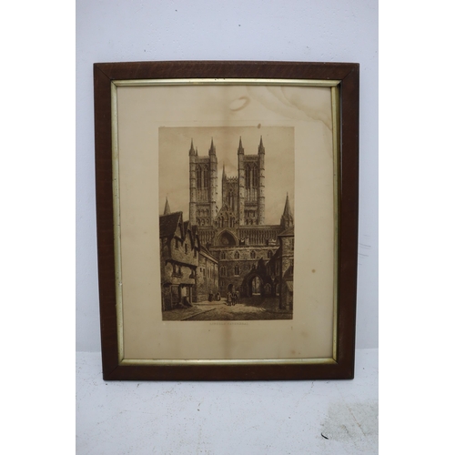 260 - Two Vintage Prints depicting Lincoln Cathedral and To be or not be and oak framed Mount (30