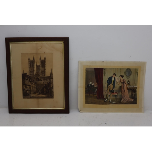 260 - Two Vintage Prints depicting Lincoln Cathedral and To be or not be and oak framed Mount (30