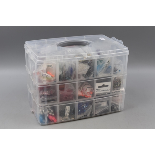 266 - LARGE Collection of Pre-Drilled Crafting Beads in a Three Tier Sectional Storage Case