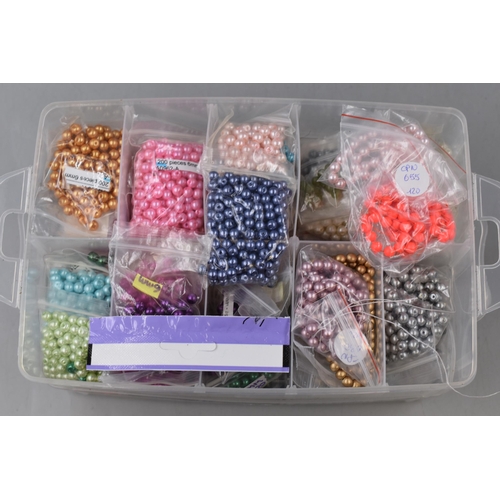 267 - LARGE Collection of Pre-Drilled Crafting Beads in a Three Tier Sectional Storage Case .