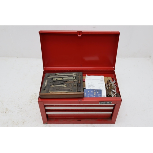 463 - Halfords 3 Drawer Metal Portable Tool Chest Complete with a Selection of Tools