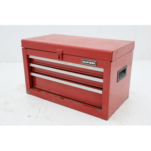 463 - Halfords 3 Drawer Metal Portable Tool Chest Complete with a Selection of Tools