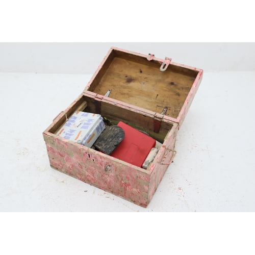 464 - Vintage Wooden Storage Chest containing new Water Proof Box, Bit Set and a Selection Of Tools