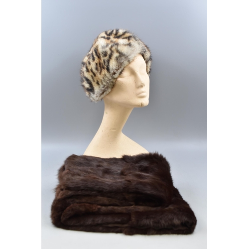 292 - A Vintage Mitzi Lorenz Fur Hat On Mannequin Head, With A Fur Stole (Initialed MP).