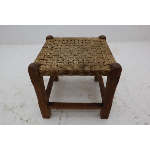 469 - Vintage Oak Framed Woven Seated Stool