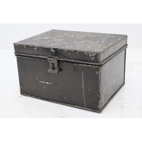 294 - A Black Metal Deeds Box Containing a Selection of Vintage Items. Inlcudes Medical Books, Headscarf a... 