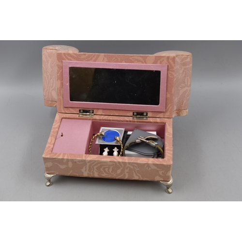 298 - Unusual Musical Bertie Chaise Jewellery Box With Some Jewellery Included