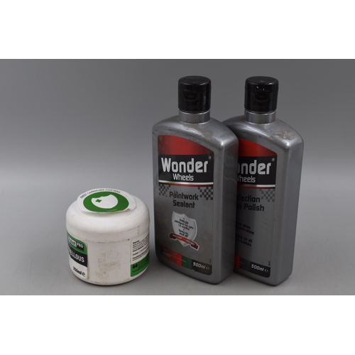 306 - Car Polishing Set including wonder wheels resin polish, paintwork Sealant and Valet pro Car Wax