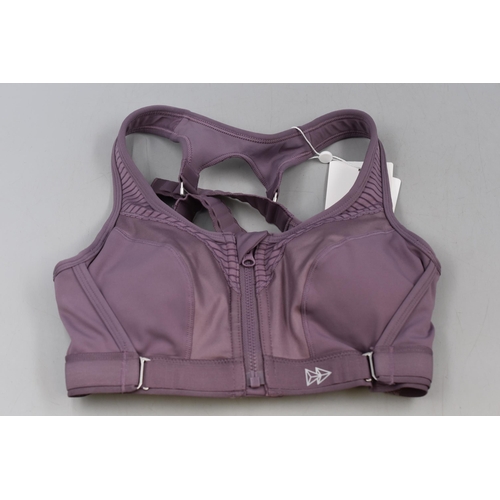 321 - Eleven new Yvette Sports Bras in White and Purple. International Sizes Converted x2 34A, x1 36D, x1 ... 