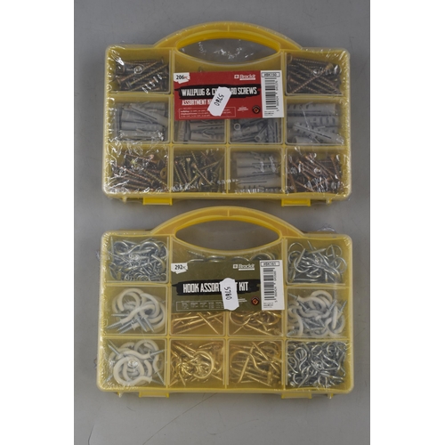 351 - Two New sealed sets of fixings including hooks, screws and Rawlplugs