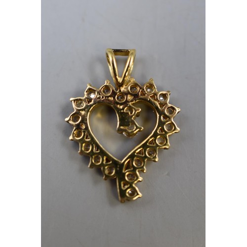 1 - Gold on Silver 925 Diamante Heart Pendant (approx. 2.5cm long)