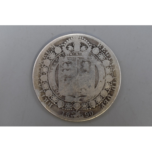 121 - An 1890 Silver Victorian Half Crown Coin.