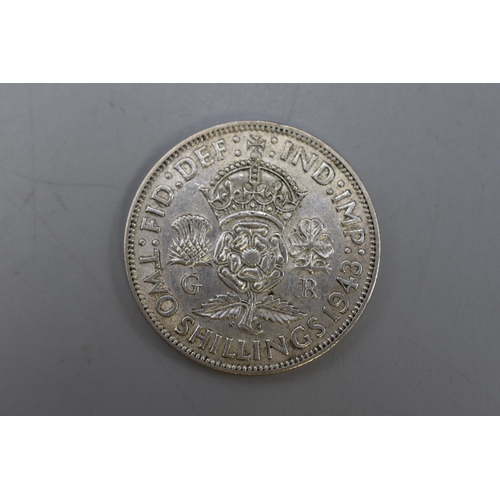 140 - A Silver 1943 UK Florin Coin.