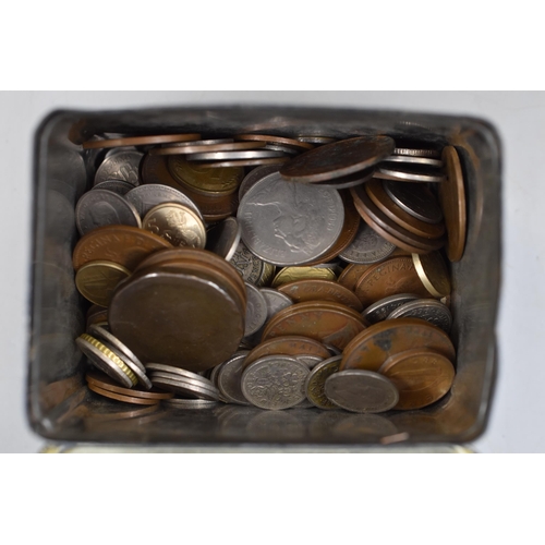 148 - Selection of Mixed GB and Worldwide Coinage in Metal Storage Tin (Approx 1.1 kg)