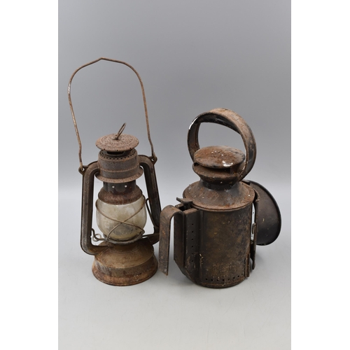 149 - Mixed Selection of Vintage Items Including Locomotive Oil Lamp And Railroad Lantern