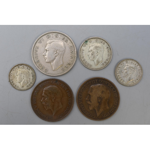 154 - Selection of GB Coinage including Half Crown, Silver Shilling, 1932 & 1917 On Pennies and two Si... 