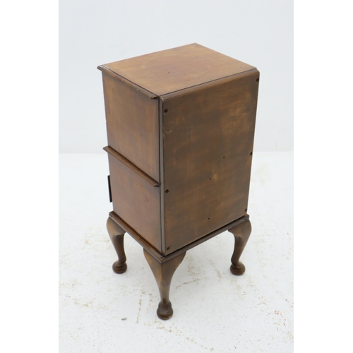 164 - Vintage Midi Sized Chest of Four Drawers in Teak sitting on Queen Anne Legs Decorated with Glass Han... 