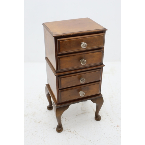 164 - Vintage Midi Sized Chest of Four Drawers in Teak sitting on Queen Anne Legs Decorated with Glass Han... 