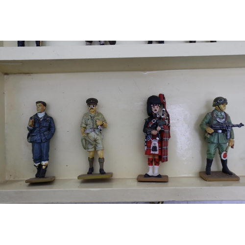 245 - A Set of 74 Del Prado Metal WWI And WWII Military Figures, With Wooden Six Tier Display Unit.