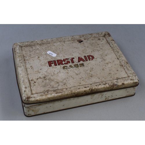 249 - A Retro Metal First Aid Case, With Contents. Includes Accident Book, And First Aid Contents. Approx ... 