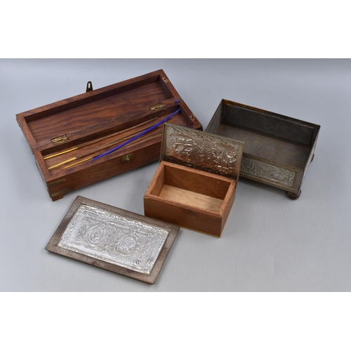 255 - the Vintage Storage items to include a hardwood and brass Incense Holder, One Royal Commemorative Ti... 