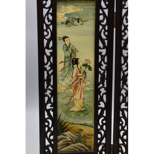 1 - Vintage Chinese Folding Screen with Ebony Frame and and 4 Hand Painted Glass Panels (20