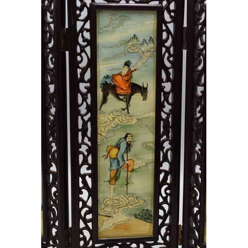 1 - Vintage Chinese Folding Screen with Ebony Frame and and 4 Hand Painted Glass Panels (20