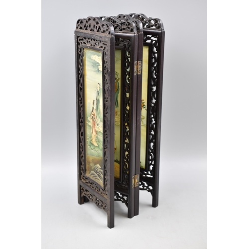 1 - Vintage Chinese Folding Screen with Ebony Frame and and 4 Hand Painted Glass Panels (20