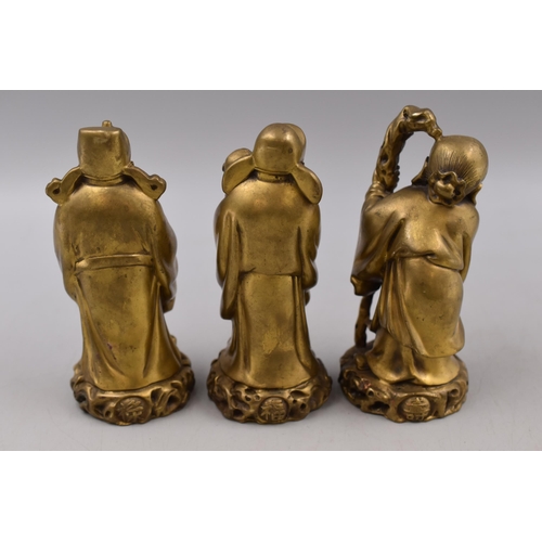 2 - Three Heavy brass Chinese Figures depicting The Three Star Deities including Good Fortune (Fu), Pros... 