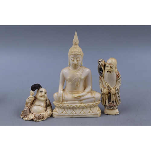 3 - Selection of 5 Oriental Figures with two Standing on Wooden plinths (a/f)