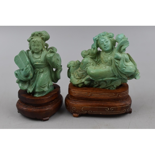 3 - Selection of 5 Oriental Figures with two Standing on Wooden plinths (a/f)