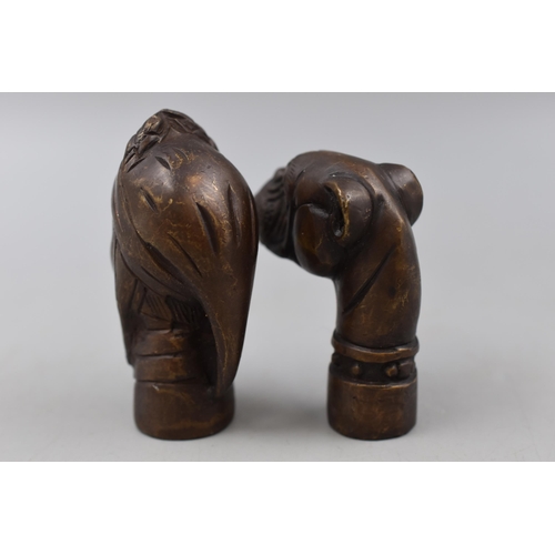 5 - Two Bronze Walking Stick Heads in Form of Dog and Red Indian