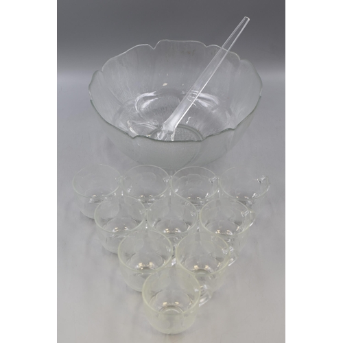 265 - An Arcoroc Glass Punch Bowl Set, With Six More Glasses. Includes Bowl, Ladle, Ten Mugs And Hooks