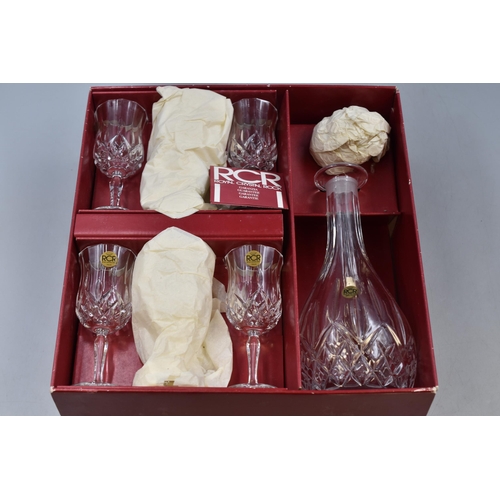 274 - A Boxed RCR Seven Piece Crystal Sherry Set. Includes Six Sherry Glasses and Decanter.