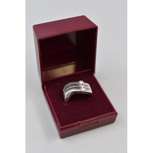 24 - Silver 925 3 Stoned Ring (Size O) Complete with Presentation Box