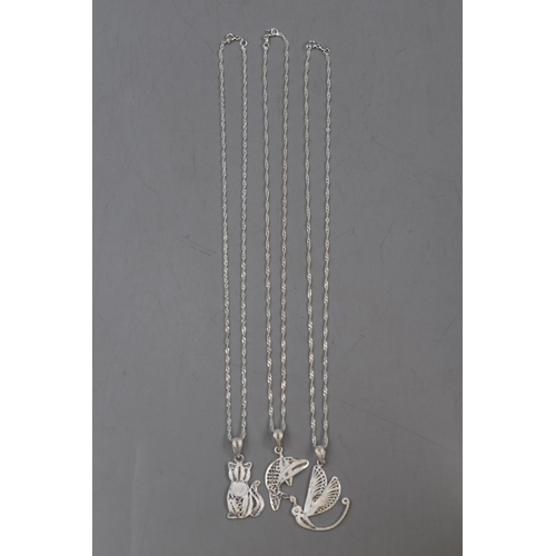 31 - Selection of Three Filigree Silver 925 Animal Themed Pendant Necklaces