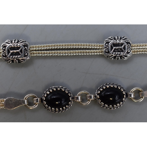 33 - Two Vintage Style Silver 925 Bracelets with Double Rope Twist Chain (Longest approx. 18cm)