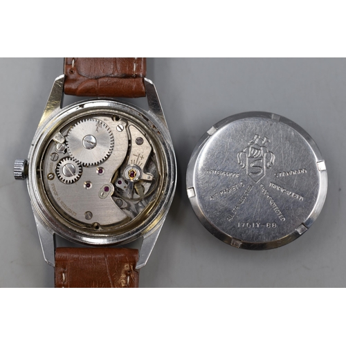 57 - Henri Sandoz & Fils Super Shock 17 Jewels Mechanical Winding Gents Watch with Leather Strap (Wor... 