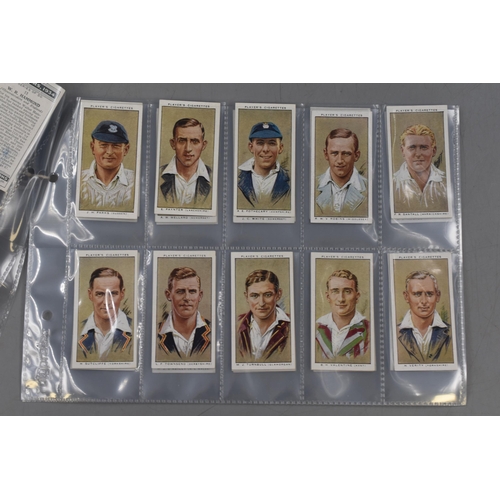 107 - A Full Set of John Players Cricketers 1934 Cigarette Cards, In Plastic Wallets.