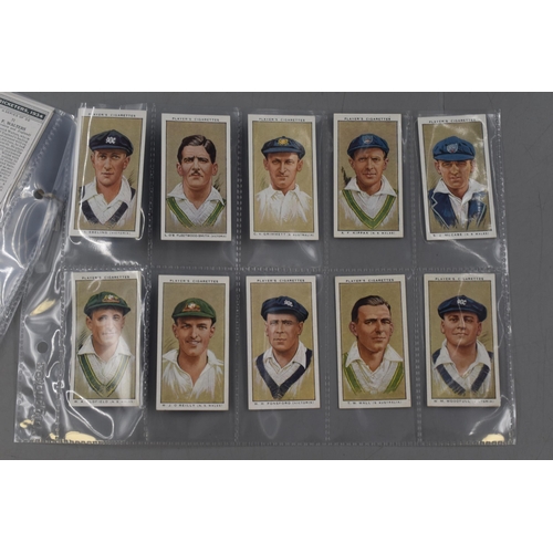 107 - A Full Set of John Players Cricketers 1934 Cigarette Cards, In Plastic Wallets.