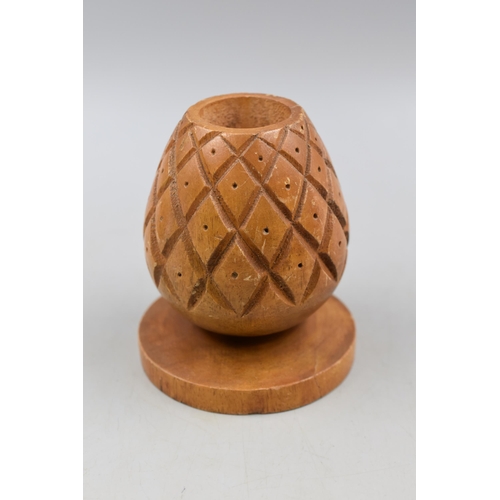 169 - A Mixed Selection To Include Treen Lidded Bowl, Tulip Bud and Leather Beaker, Wooden Candleholder, a... 