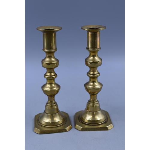 181 - Pair of Vintage brass Beehive Diamond Candlesticks (7