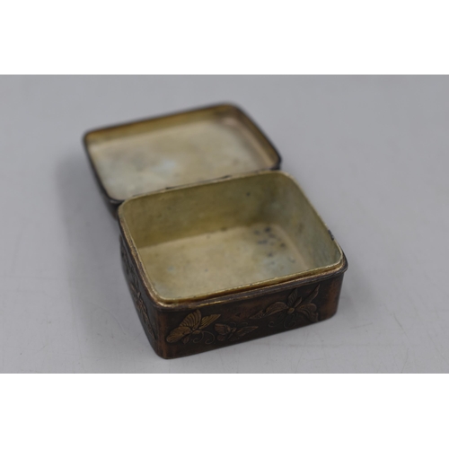 183 - Vintage Bronzed Decorative Snuff / Pill Box