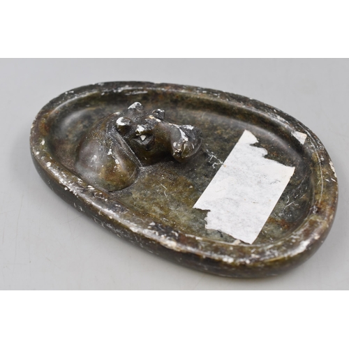 205 - A Selection of Three Ashtrays. Includes A Copper Dog Ashtray, Soapstone Hippo Ashtray and Marble Ash... 