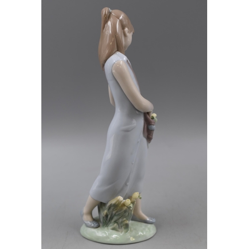 215 - A Lladro Girl With Tulips Ceramic Figure, Approx 9